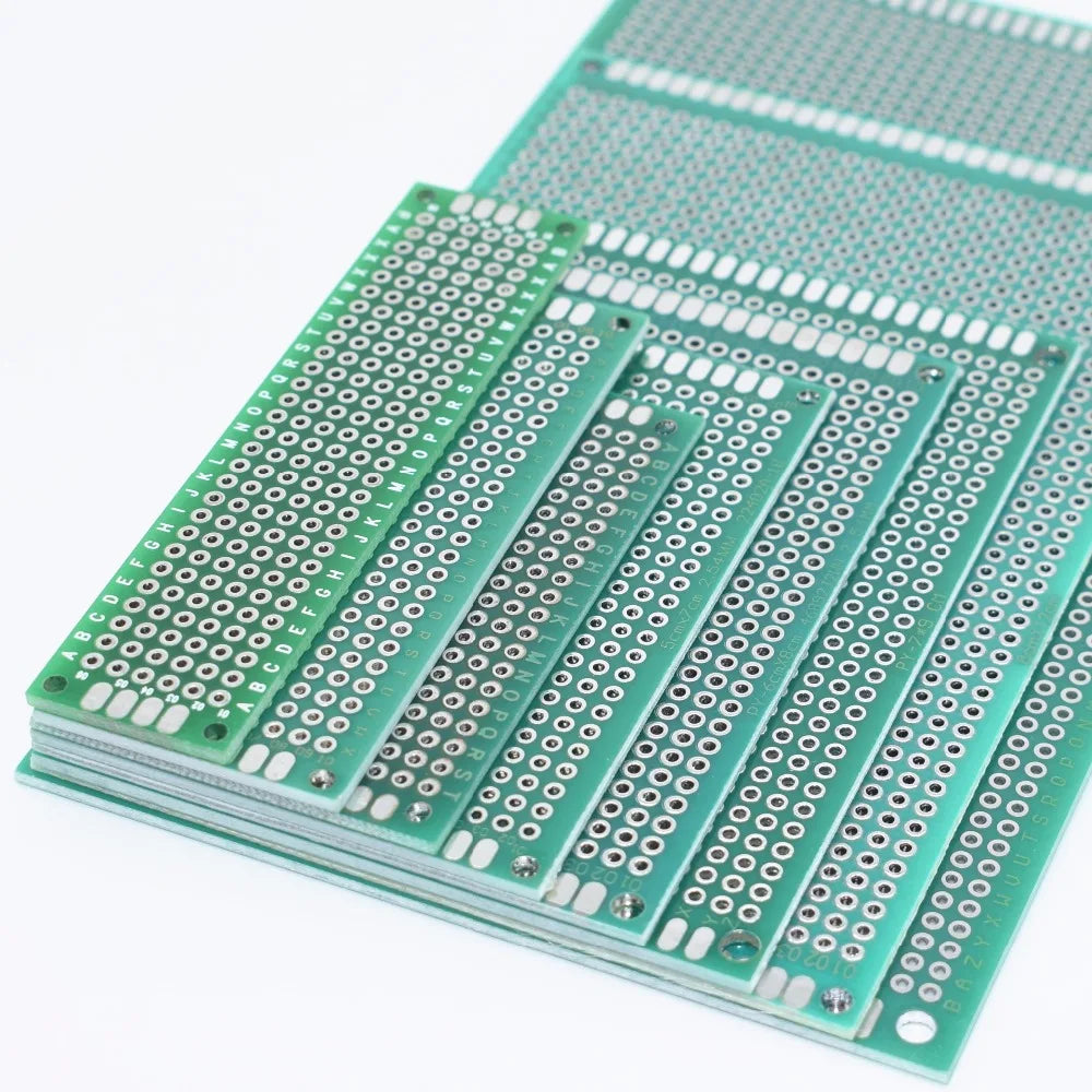 Double-Sided PCB Protoboard for DIY Electronics — Assorted Sizes 2x8cm to 9x15cm (0.8x3.1in to 3.5x5.9in)