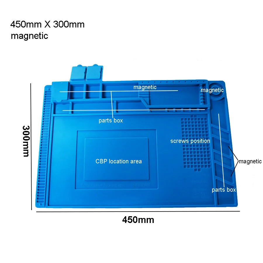 Silicone Soldering Mat 45 x 30 cm (17.7 x 11.8 in) Heat-Resistant Anti-Static Repair Mat with Built-In Ruler & Parts Boxes