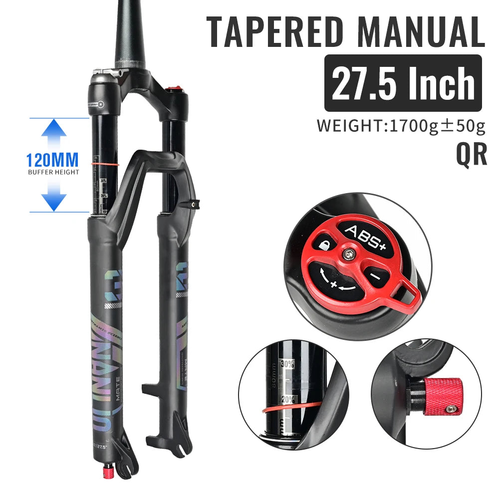Air Suspension MTB Fork Rebound and Lockout Adjustment 26 / 27.5 / 29-Inch Straight or Tapered, 120mm (4.7in) & 140mm (5.5in) Travel
