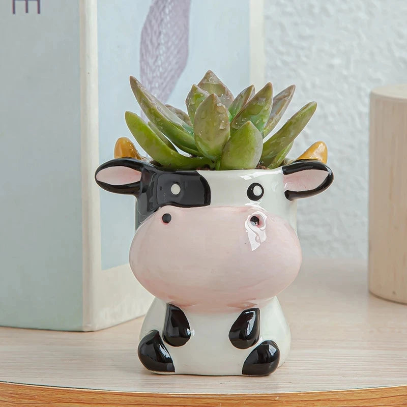Nordic Ceramic Animal Mini Planters - Zebra, Sheep & Cow Head Succulent and Bonsai Pots for Home Decor