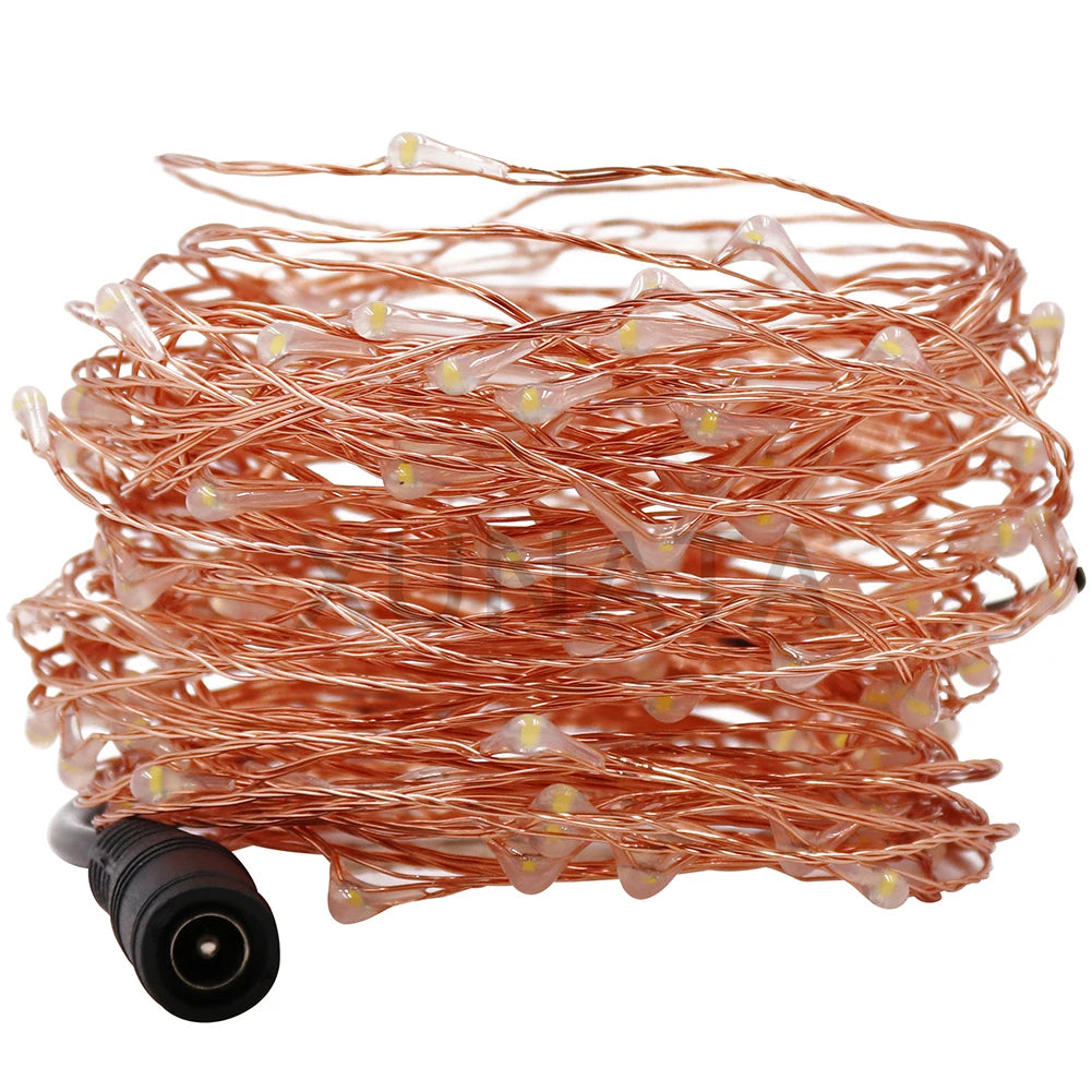 LED String Fairy Lights 10m (32.8ft) • 20m (65.6ft) • 30m (98.4ft) – Plug-in DC 12V Adapter with On/Off Switch | Waterproof Copper/Silver Wire for Wedding & Christmas