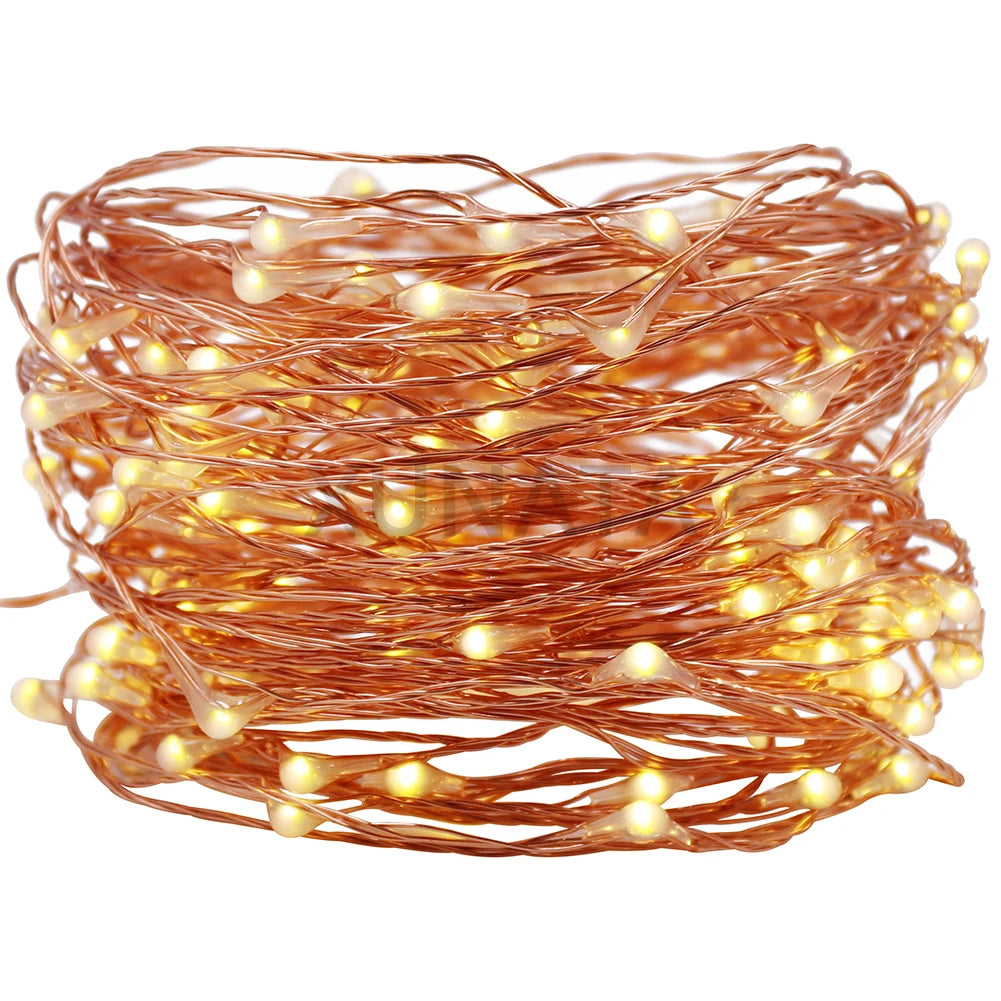 LED String Fairy Lights 10m (32.8ft) • 20m (65.6ft) • 30m (98.4ft) – Plug-in DC 12V Adapter with On/Off Switch | Waterproof Copper/Silver Wire for Wedding & Christmas
