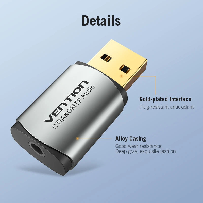 USB 2-in-1 External Sound Card 3.5mm Audio Adapter for Earphones, Headsets & PC