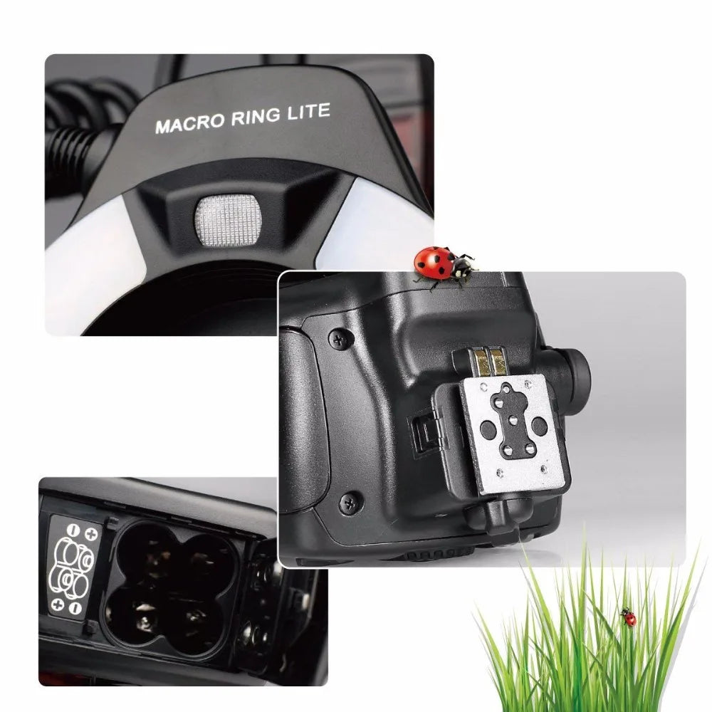 Macro TTL Ring Flash Speedlite for DSLR & Mirrorless Cameras with 52–77mm Adapter Rings | TTL & HSS Compatible