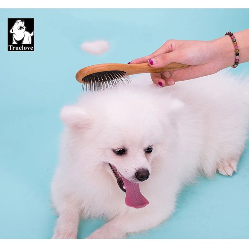 Round Pet Grooming Comb with Bamboo Handle – Stainless Steel Pin Brush for Cats & Dogs (Small/Medium/Large)