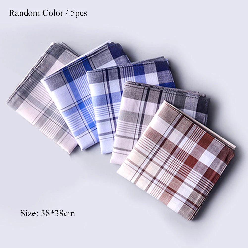 5-Pack Cotton Plaid Stripe Handkerchiefs 38 x 38 cm (15 x 15 in) Men’s Pocket Squares for Casual & Business