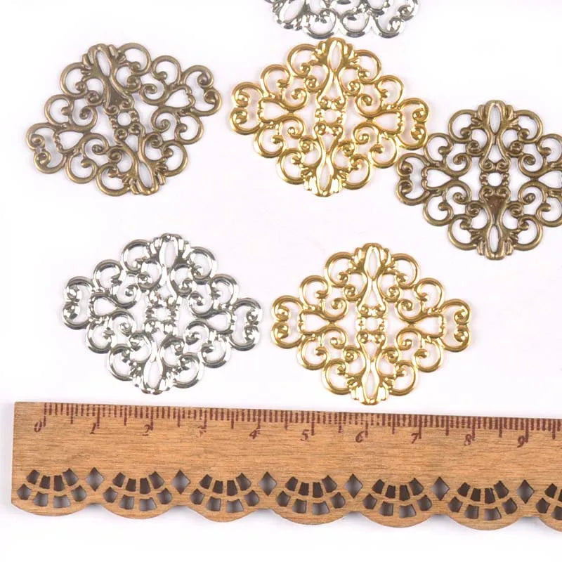 20-Pack Metal Filigree Flower Wraps Connectors for Jewelry Making & Scrapbooking, 41 x 31 mm (1.61 x 1.22 in) – Gold Silver Bronze