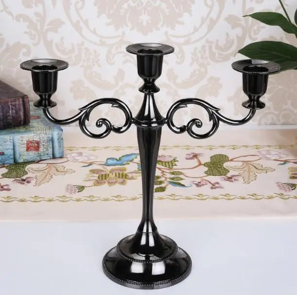 3-Arm Metal Candelabra 10.8 in (27 cm) Retro Candlestick Holder Silver Gold Black Bronze for Wedding & Home Decor