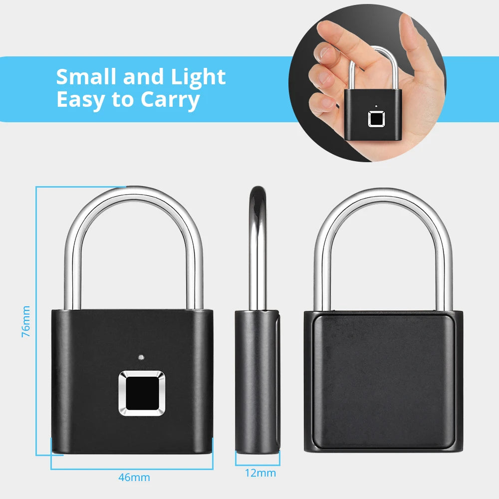 Smart Fingerprint Padlock - Waterproof Keyless Rechargeable Type-C Security Lock for Gym, Luggage & Home