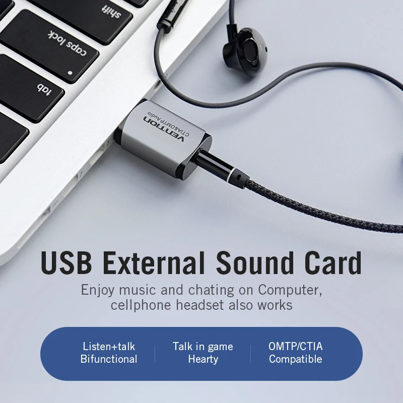 USB 2-in-1 External Sound Card 3.5mm Audio Adapter for Earphones, Headsets & PC
