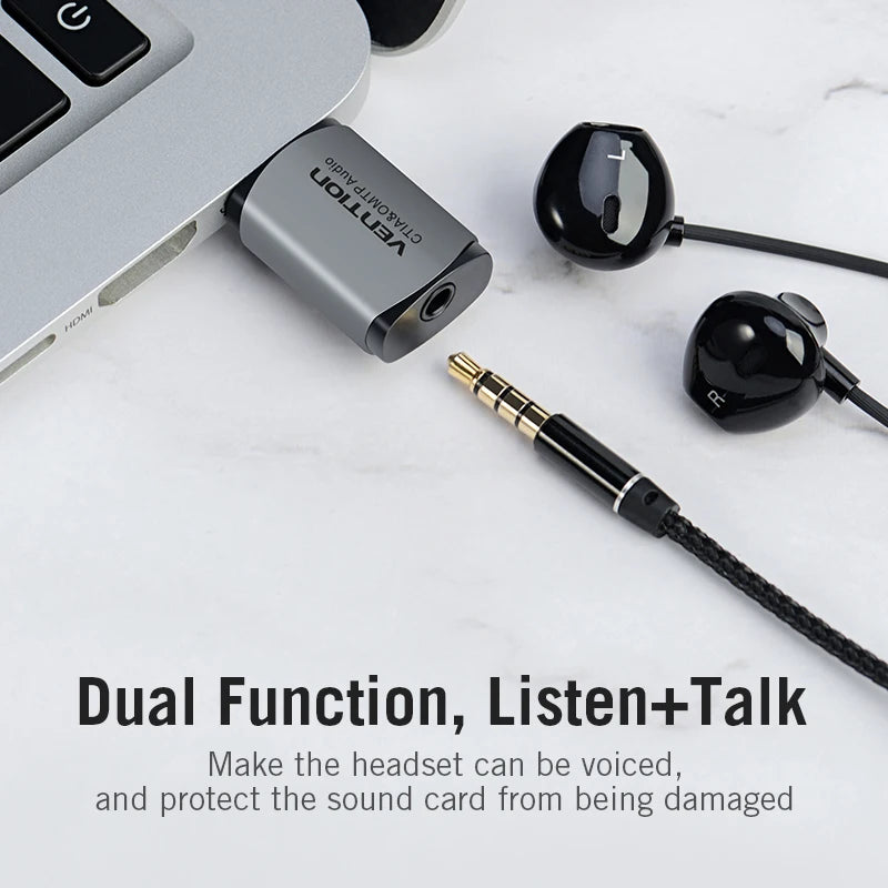 USB 2-in-1 External Sound Card 3.5mm Audio Adapter for Earphones, Headsets & PC
