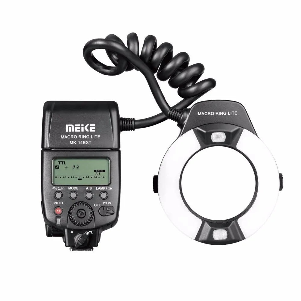 Macro TTL Ring Flash Speedlite for DSLR & Mirrorless Cameras with 52–77mm Adapter Rings | TTL & HSS Compatible