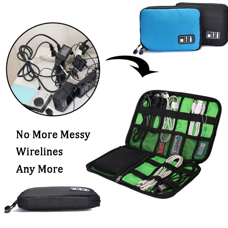 Waterproof Nylon Cable Organizer Bag 24 x 16 x 2.5 cm (9.4 x 6.3 x 1.0 in) – Travel Electronics Case for USB Drives Chargers Power Bank – Camping & Hiking
