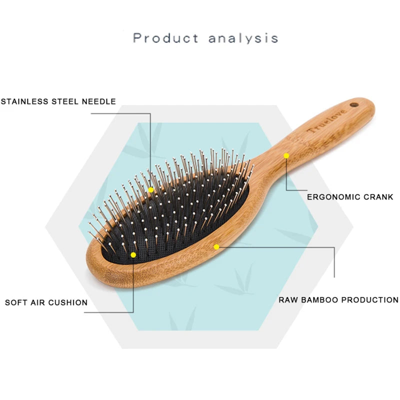 Round Pet Grooming Comb with Bamboo Handle – Stainless Steel Pin Brush for Cats & Dogs (Small/Medium/Large)
