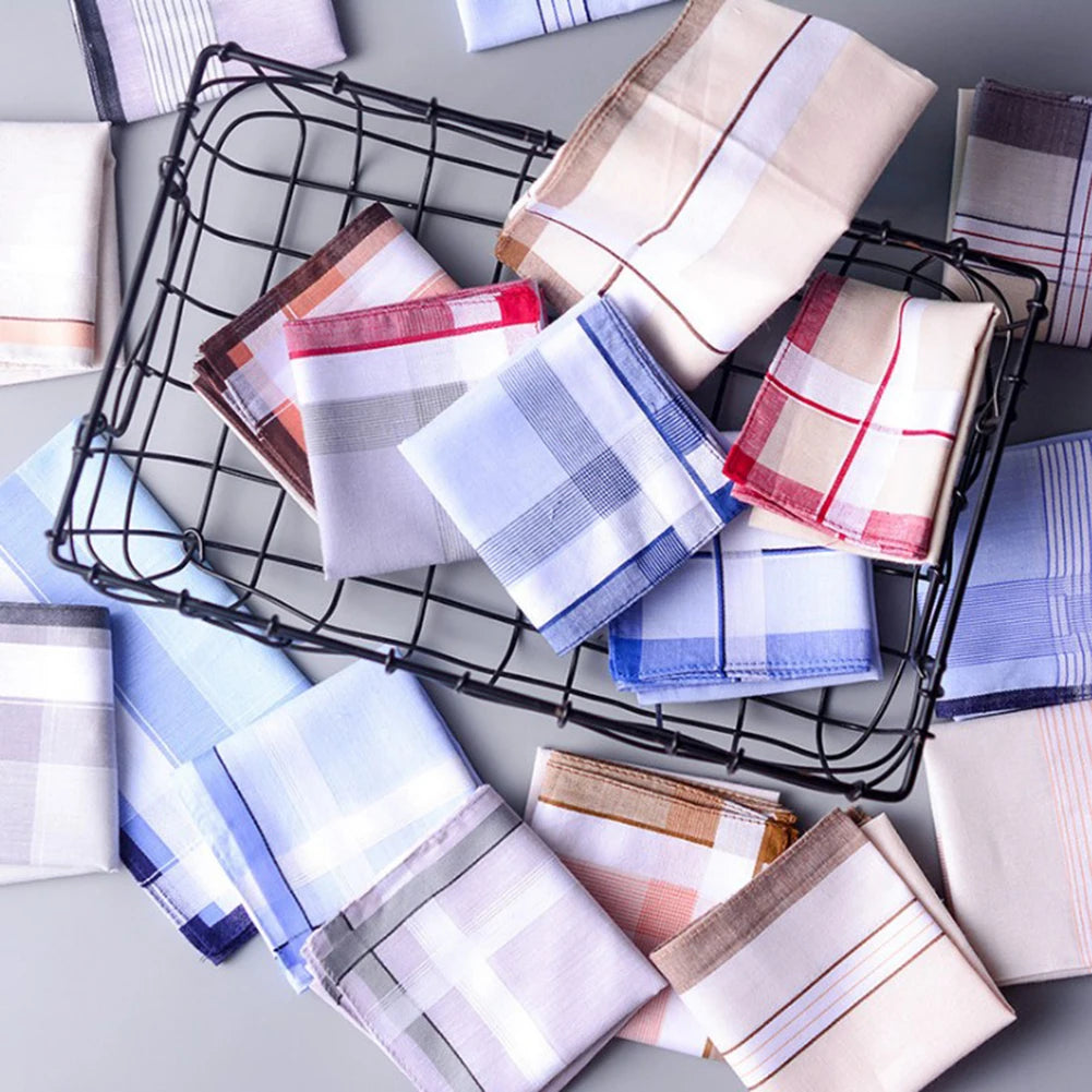 5-Pack Cotton Plaid Stripe Handkerchiefs 38 x 38 cm (15 x 15 in) Men’s Pocket Squares for Casual & Business