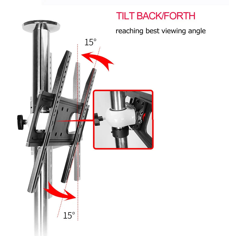 Stainless Steel Partition TV Mount for 23-65 in TVs – 360° Swivel, Height Adjustable 86-114 cm (34-45 in), Fits VESA up to 600x400