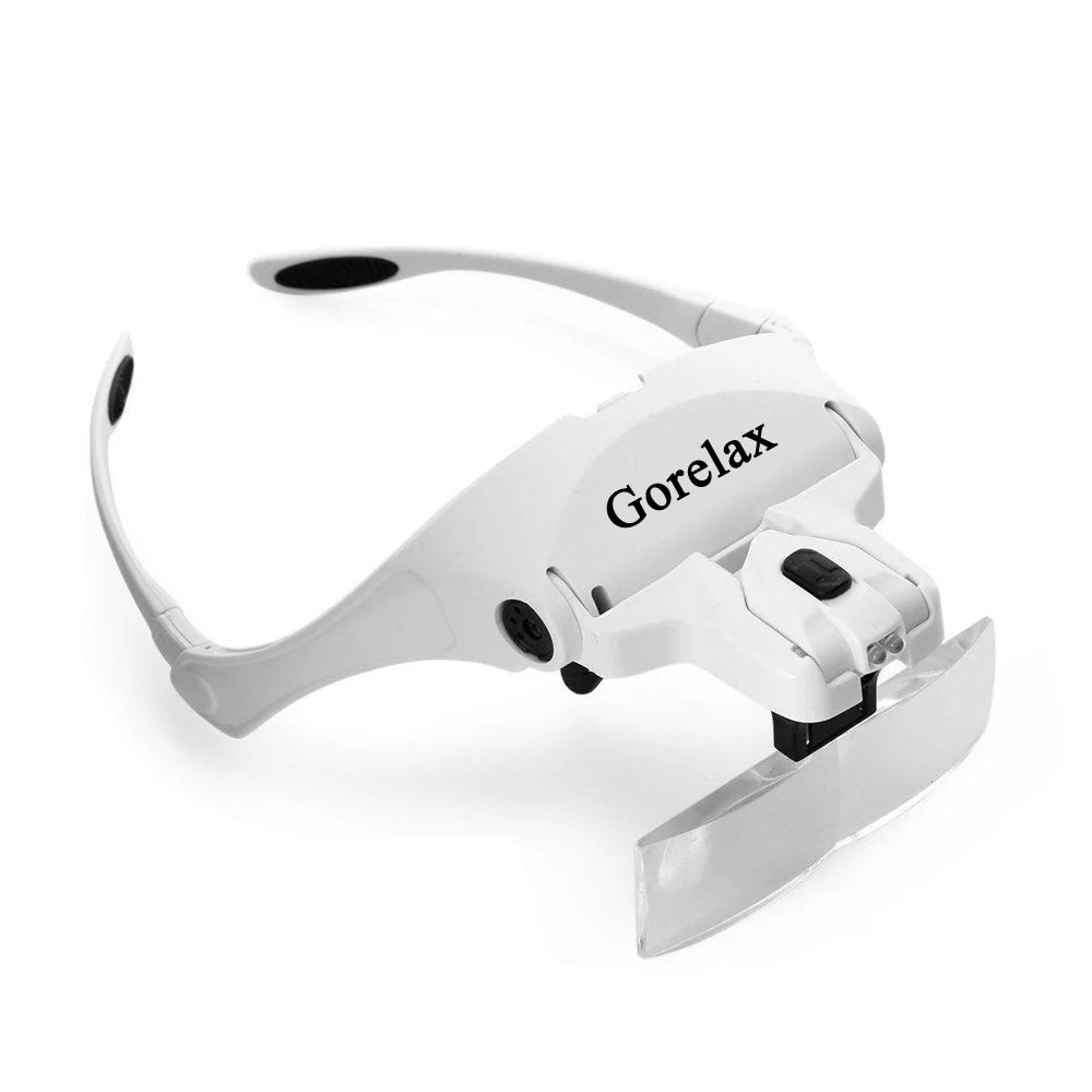 LED Headband Magnifier Glasses with 5 Interchangeable Lenses 1.0X–3.5X – Flip-Up Loupe for Jewelry Repair, Reading & Crafts