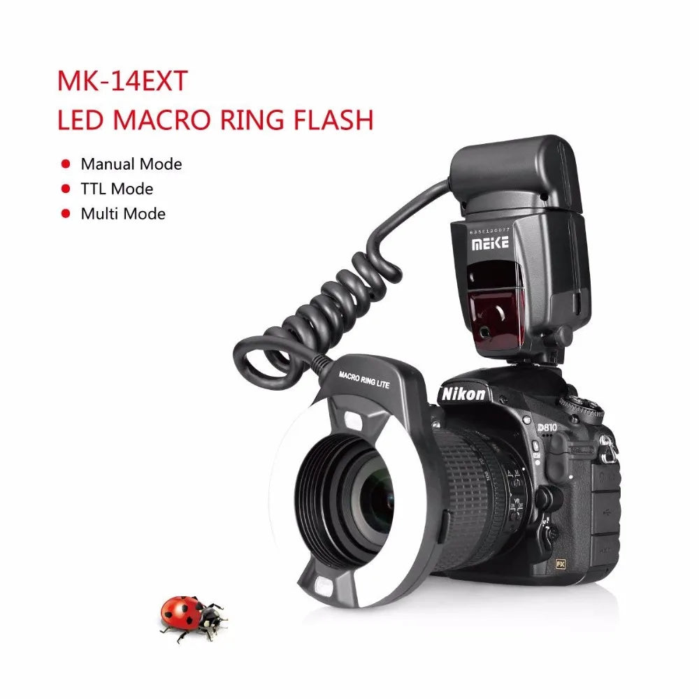 Macro TTL Ring Flash Speedlite for DSLR & Mirrorless Cameras with 52–77mm Adapter Rings | TTL & HSS Compatible