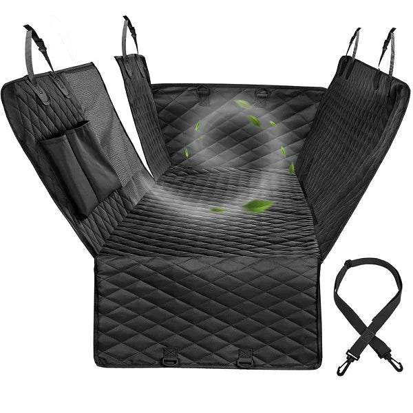 Waterproof Dog Car Seat Cover Hammock — Rear Back Seat Protector with Mesh Window, Non-Slip & Seat Belt Openings — Standard (56.3x59.8 in / 143x152 cm) & X-Large (60.2x63.8 in / 153x162 cm)