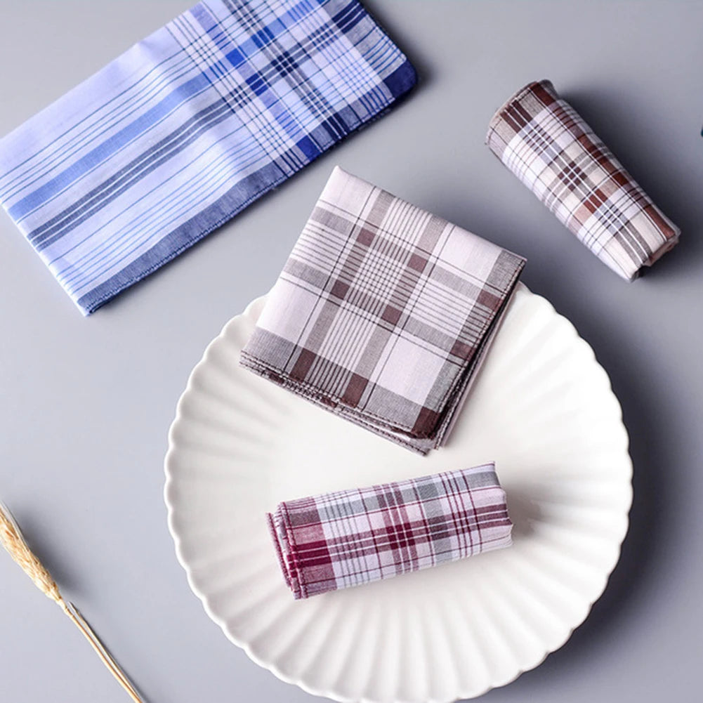 5-Pack Cotton Plaid Stripe Handkerchiefs 38 x 38 cm (15 x 15 in) Men’s Pocket Squares for Casual & Business