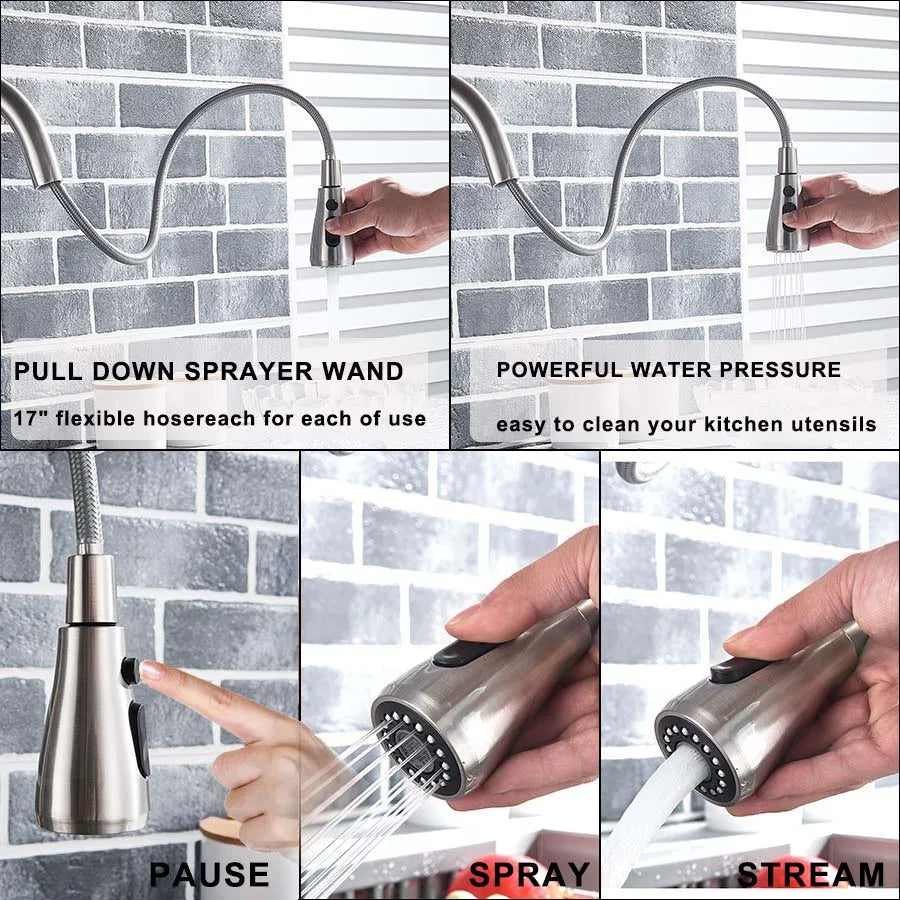 Black 3-Way Filtered Kitchen Faucet 360° Swivel Pull-Out Sprayer Hot & Cold Mixer Tap