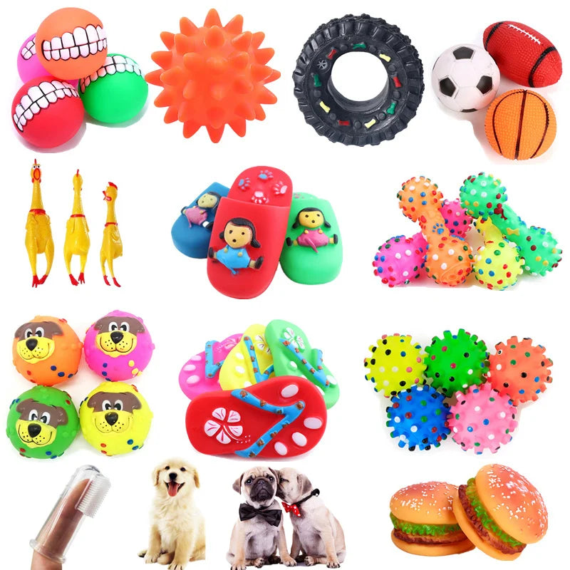 Squeaky Rubber Dog Chew Toy — Bone & Ball Tooth-Cleaning Training Toy, 1-Pack