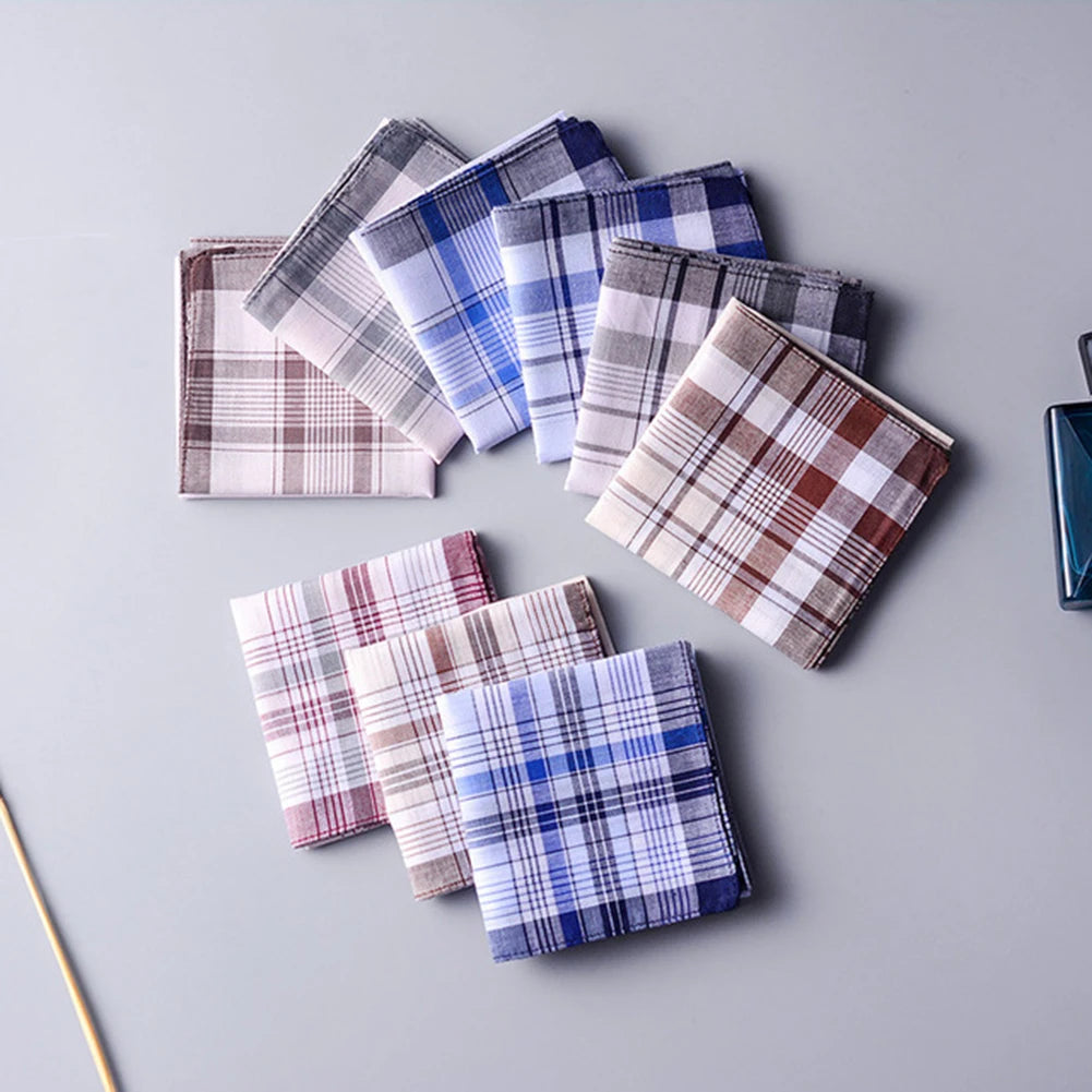 5-Pack Cotton Pocket Handkerchiefs – 38 x 38 cm (15 x 15 in) Plaid Stripe Pocket Squares, Random Colors