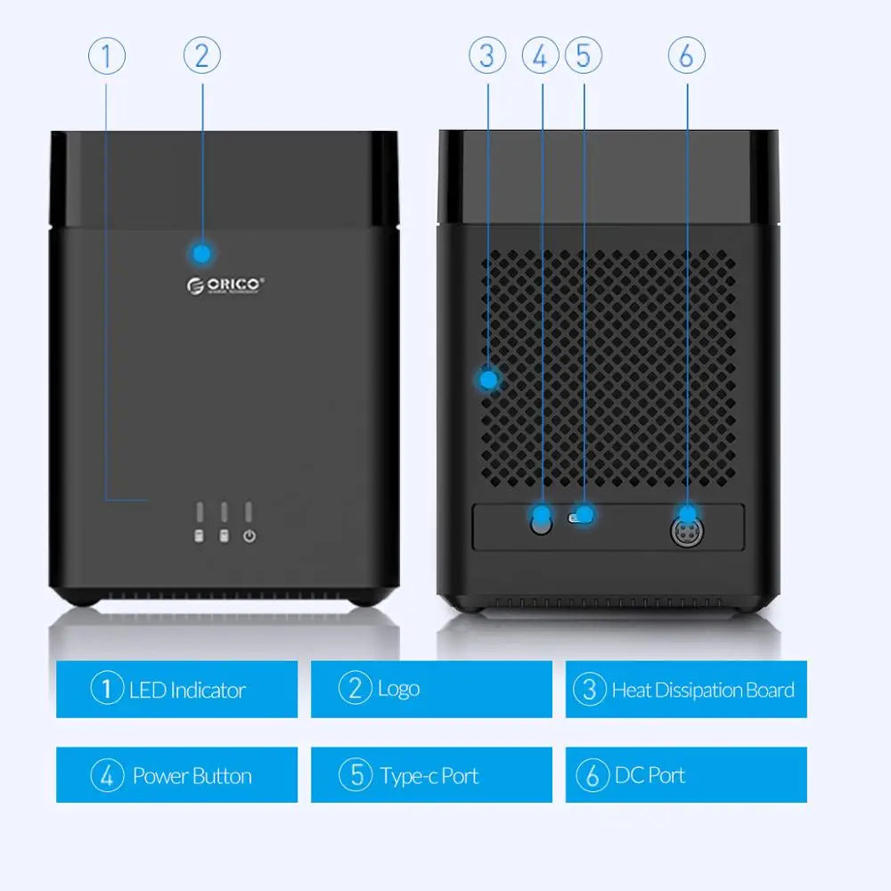 2-Bay 3.5-inch Type-C HDD Enclosure USB 3.1 Gen1 5Gbps UASP Magnetic Docking Station (12V 4A)