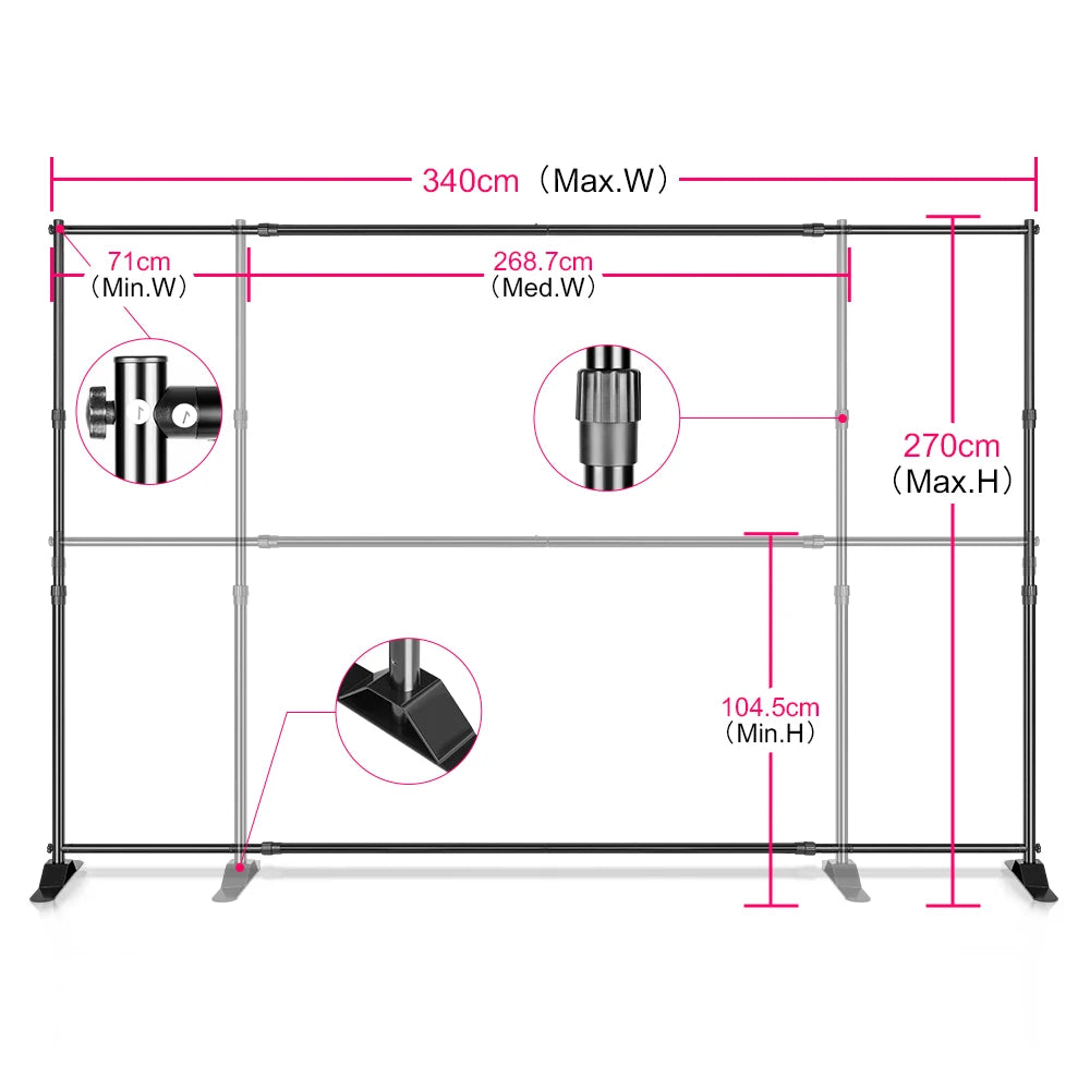 Adjustable Double Crossbar Backdrop Stand Frame for Photo & Video Studio — 77.8–133.9 in (197.5–340 cm) W x 41.1–106.3 in (104.5–270 cm) H