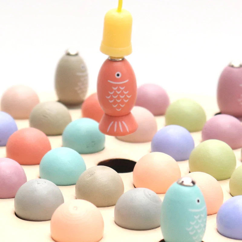 Montessori Wooden Math Toy - Magnetic Fish Puzzle & Bead Counting Clip for Kids