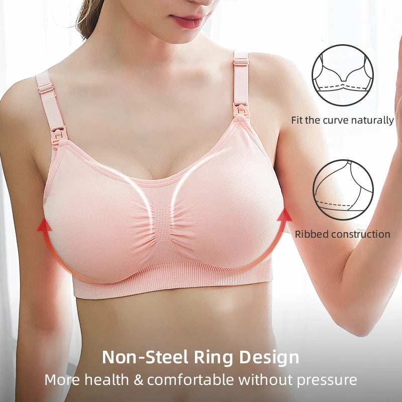Plus Size Nursing Bra Breathable Seamless Maternity Breastfeeding Bra Wire-Free with Removable Pads