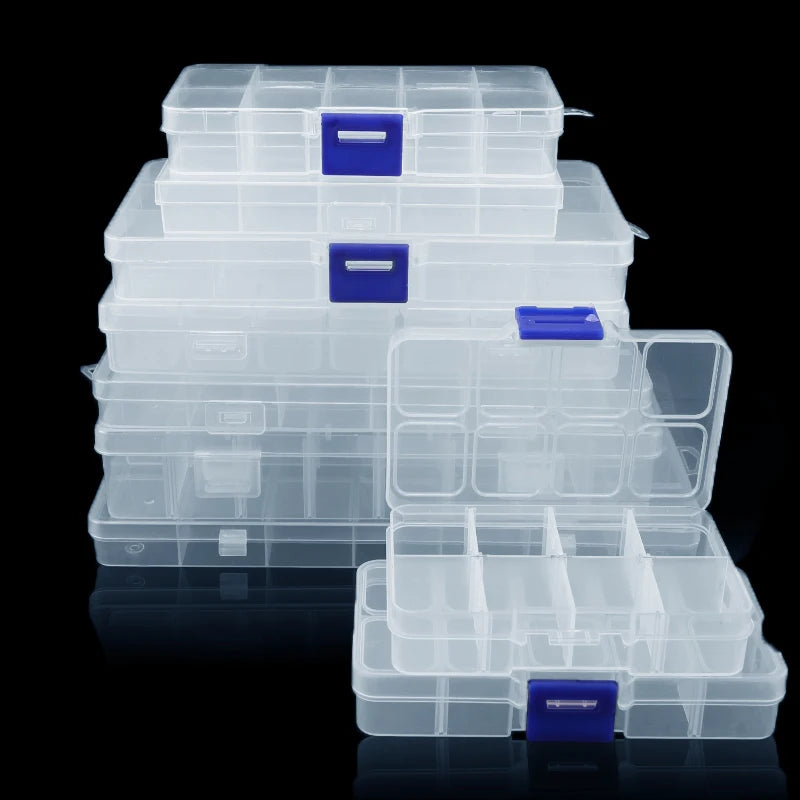 Adjustable Plastic Jewelry Organizer Box 10/15/24 Compartment Bead & Craft Storage Case