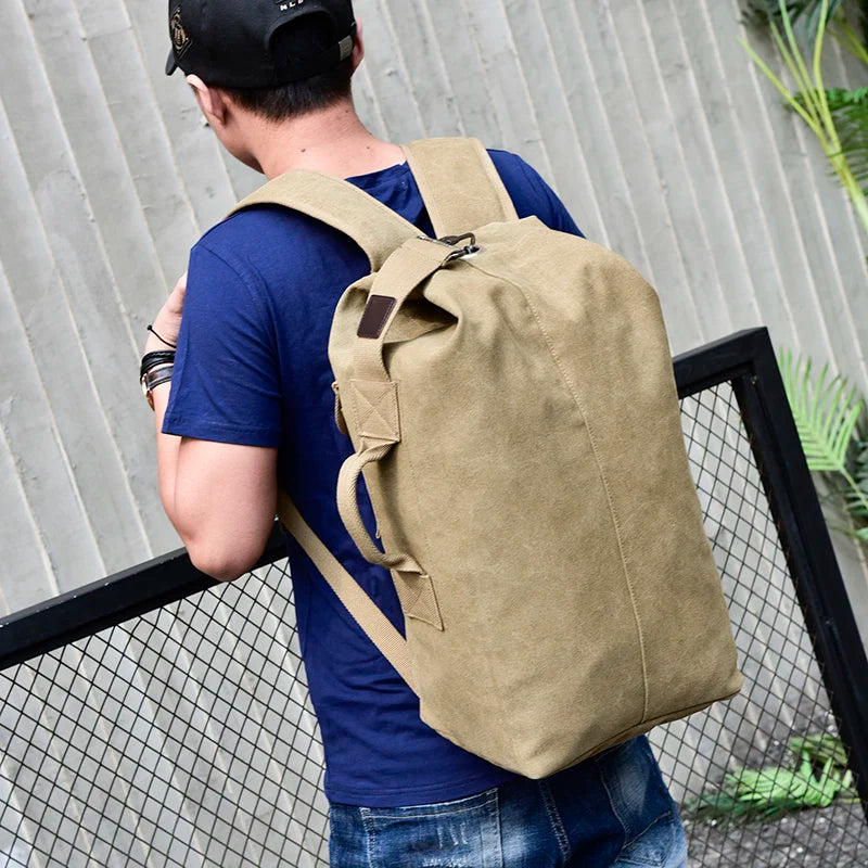 Men's Canvas Travel Backpack - Large Capacity 20-35L Mountaineering Shoulder Bag with Multiple Pockets
