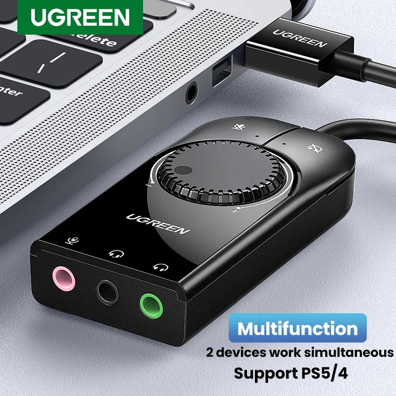 External USB Sound Card Adapter – 3.5mm Mic & Headphone Jack, USB Audio Interface for Laptop, PS5/PS4, Nintendo Switch & Smartphone (15cm / 100cm, OTG Option)