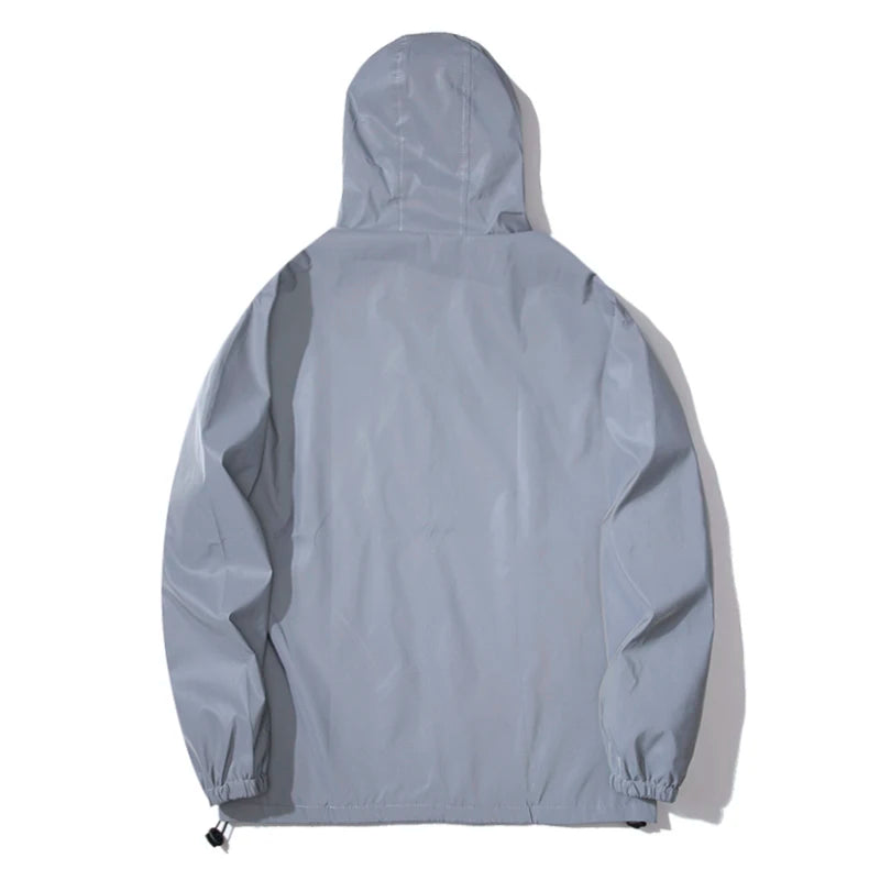 Men's Reflective Dual-Layer Windbreaker Jacket Hooded Waterproof Zip Coat