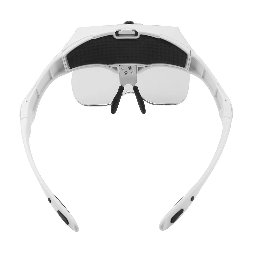 LED Headband Reading Magnifier with 5 Interchangeable Lenses (1.0x–3.5x), 2 LED Lights, Adjustable Headband & Glasses Frame
