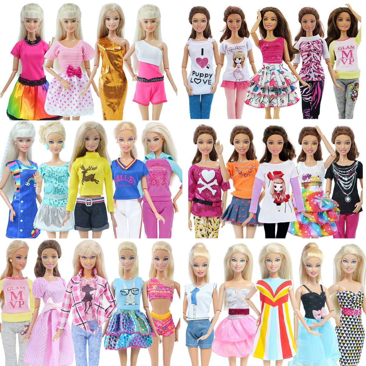 10-Piece 1/6 Scale Doll Clothes Set for 11.5–12 in (30 cm) Dolls — Dresses, Shirts, Pants & Shoes