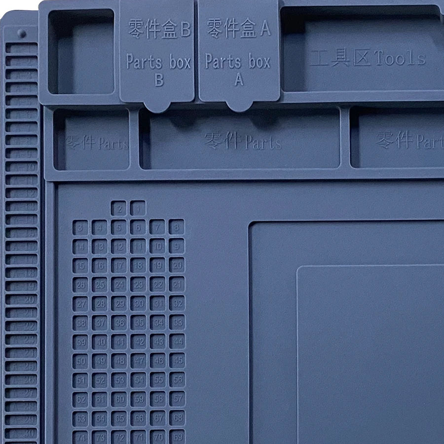 Silicone Soldering Mat 45 x 30 cm (17.7 x 11.8 in) Heat-Resistant Anti-Static Repair Mat with Built-In Ruler & Parts Boxes