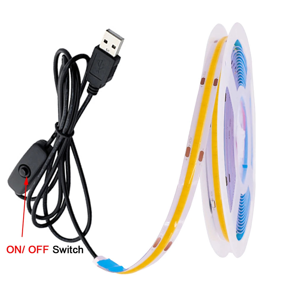 5V USB COB LED Strip Light 320 LEDs/m High-Density Flexible Tape Light Warm Natural Cool White and RGB