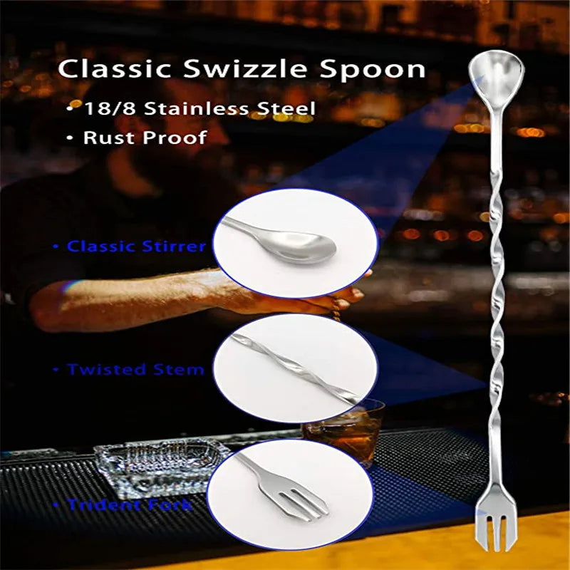 8-Inch (20 cm) Stainless Steel Cocktail Muddler & Twisted Bar Spoon – Dual-Head Bar Tool Set