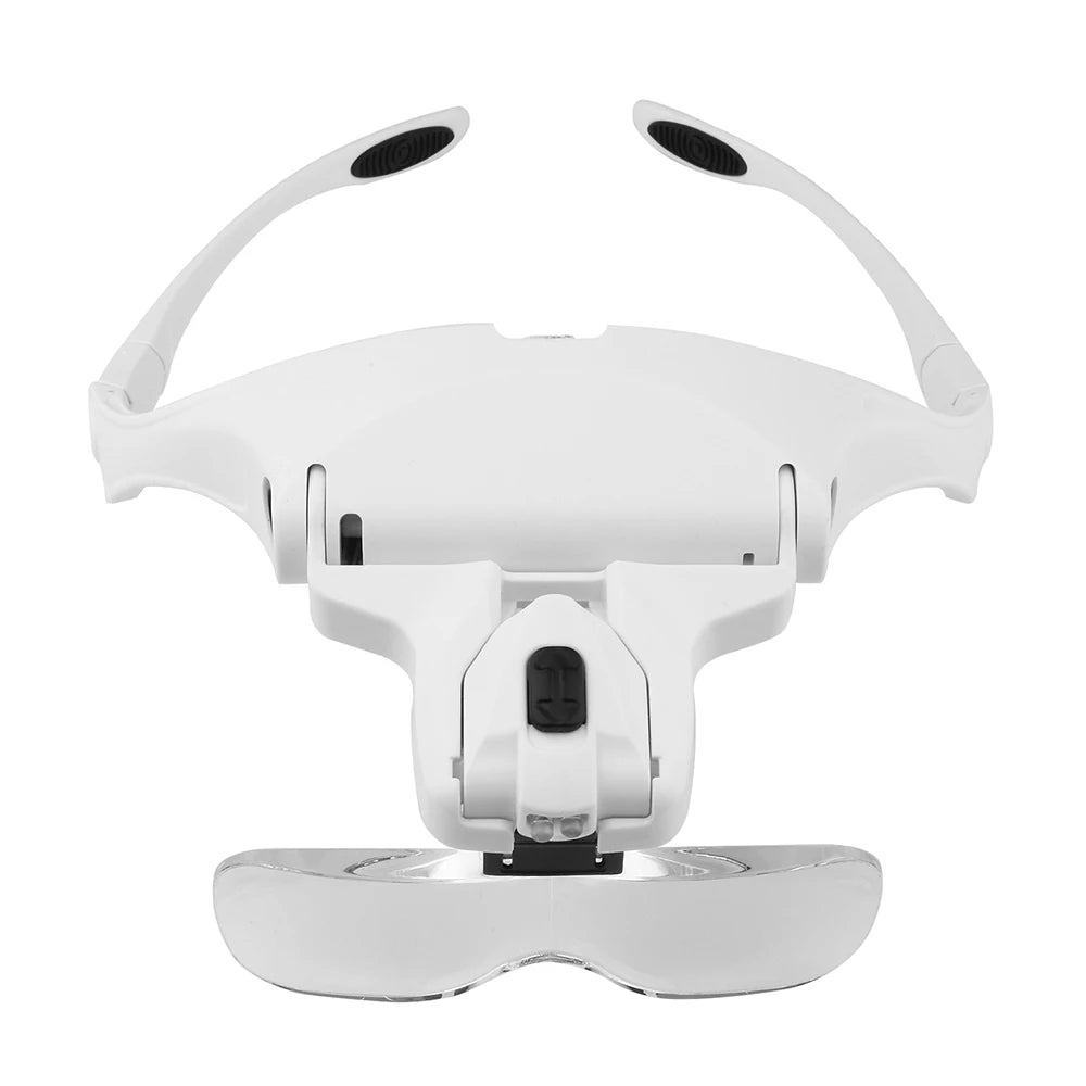 LED Headband Reading Magnifier with 5 Interchangeable Lenses (1.0x–3.5x), 2 LED Lights, Adjustable Headband & Glasses Frame