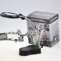 Adjustable Third Hand Soldering Stand with LED Magnifying Glass and Clamps — Desktop Helping Hand for Electronics Repair