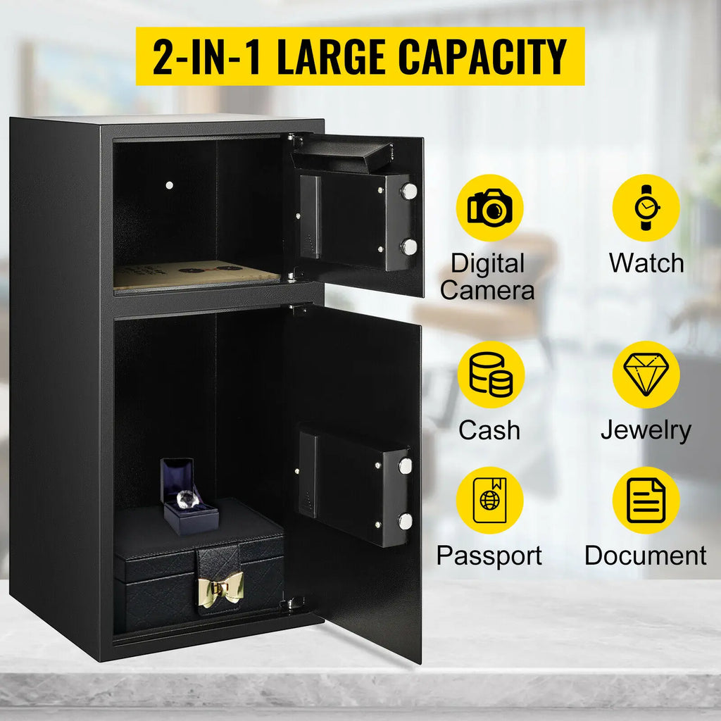 33-Inch (84 cm) Double Door Electronic Safe Deposit Box, Dual-Compartment Steel Security Safe for Home & Office
