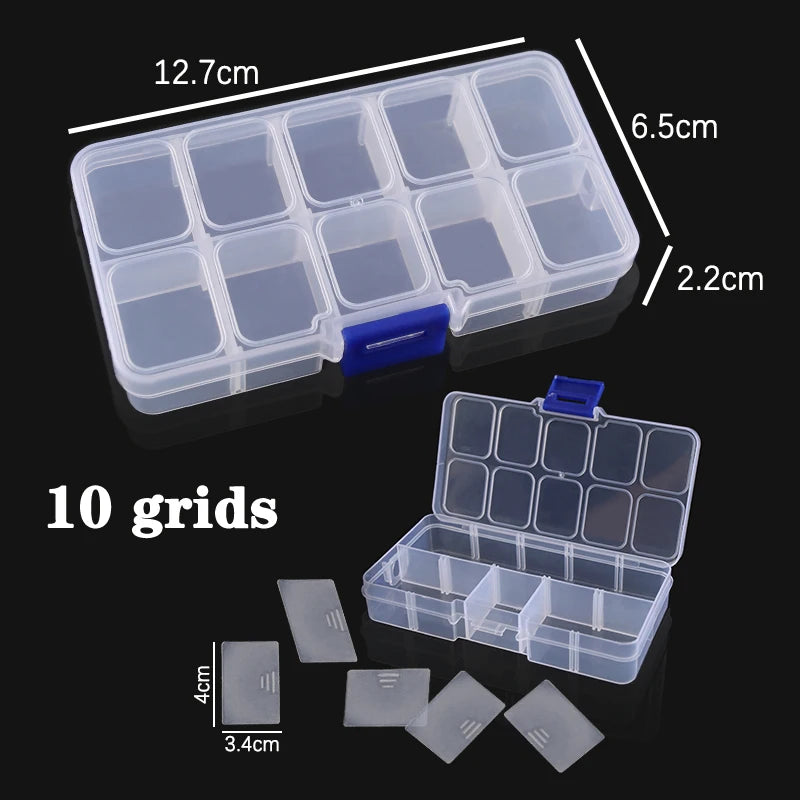 Adjustable Plastic Jewelry Organizer Box 10/15/24 Compartment Bead & Craft Storage Case