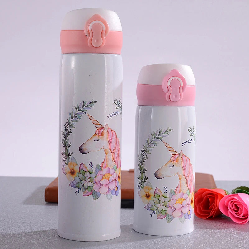 Unicorn Stainless Steel Insulated Thermos Bottle 500ml (16.9 fl oz) – Kids Bouncing Lid Water Bottle for Girls, Portable Travel Mug