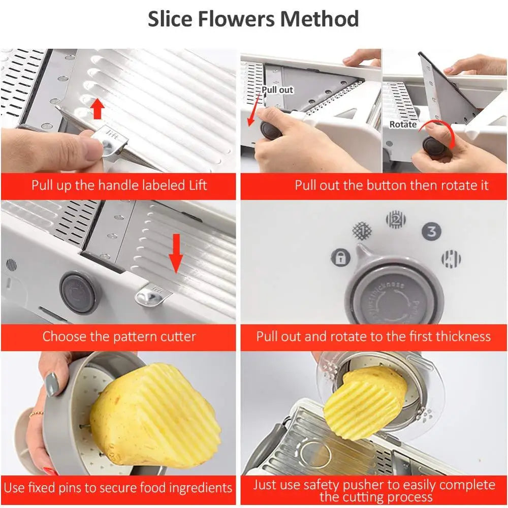 18-in-1 Adjustable Mandoline Slicer - Stainless Steel Vegetable Julienne Grater & Potato Cutter