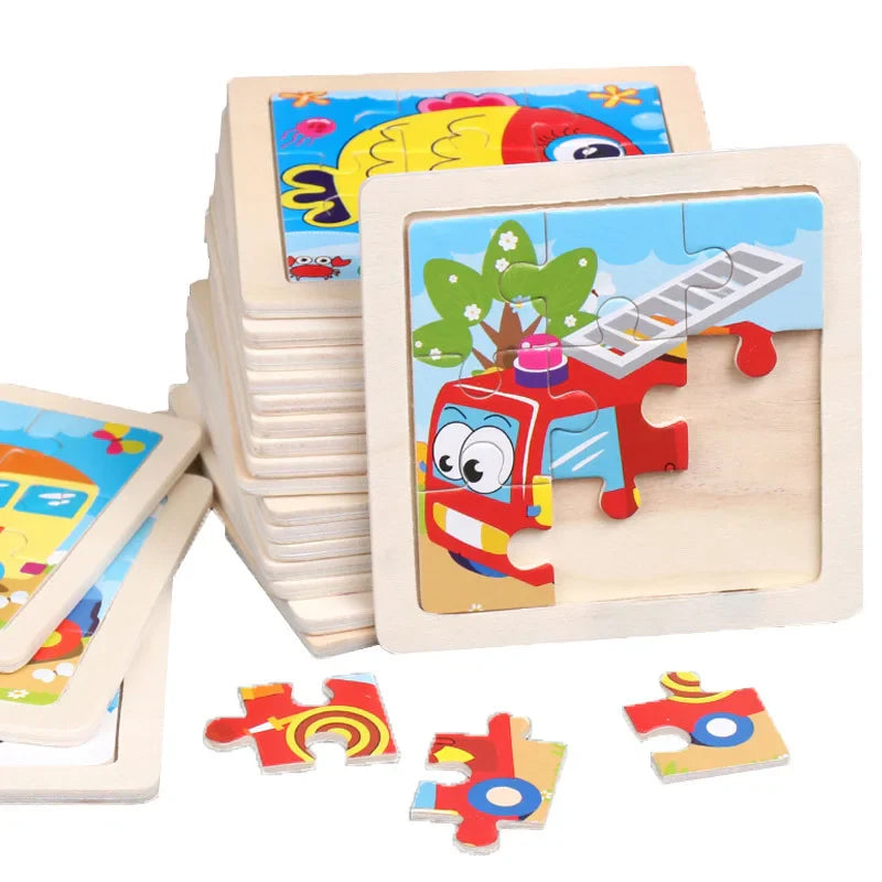 Kids Wooden 3D Tangram Puzzle 11 x 11 cm (4.3 x 4.3 in) Cartoon Animal Traffic Educational Jigsaw Toy