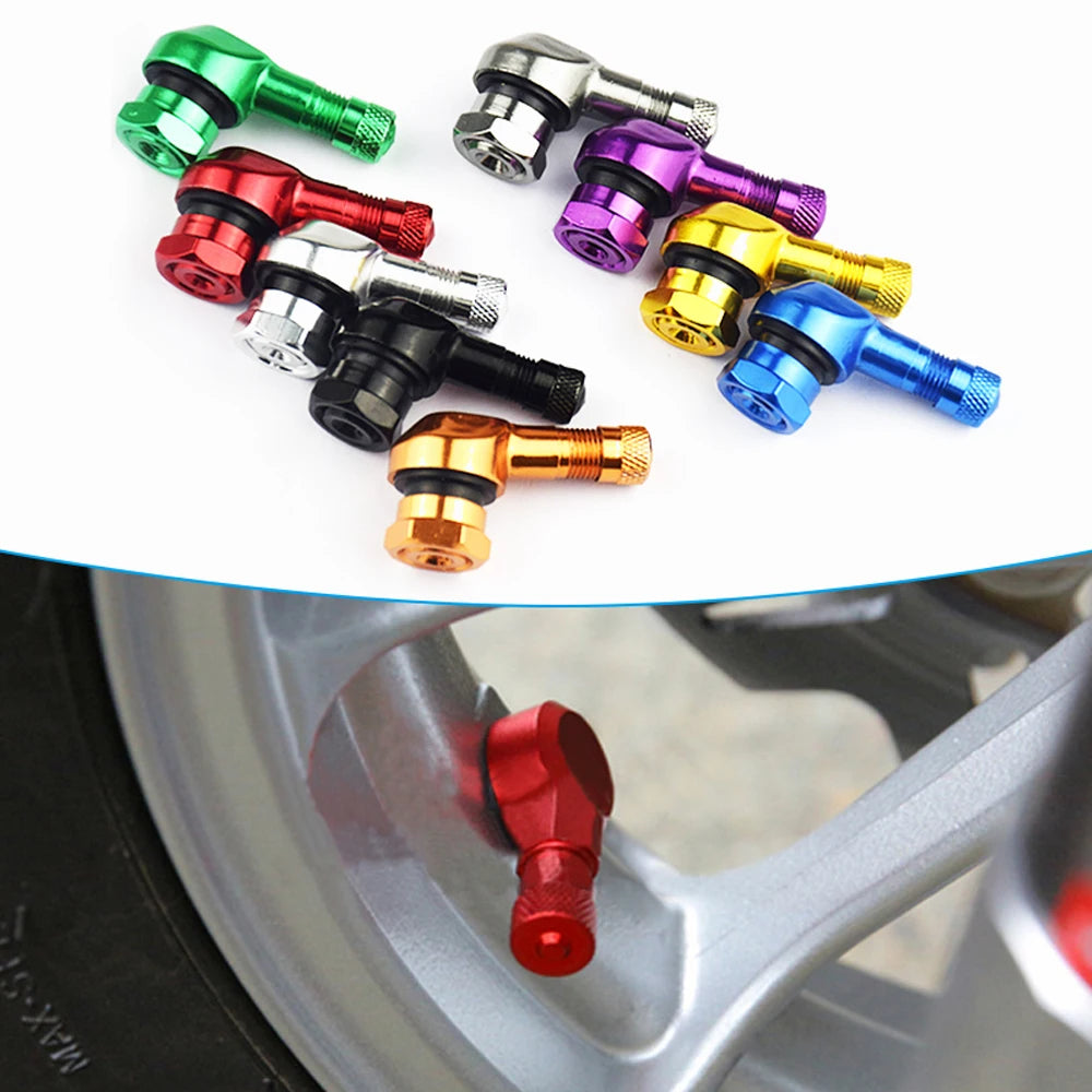 2-Pack 90° Aluminum Motorcycle Tubeless Valve Stem Caps — 11.3mm (0.45in) Fit