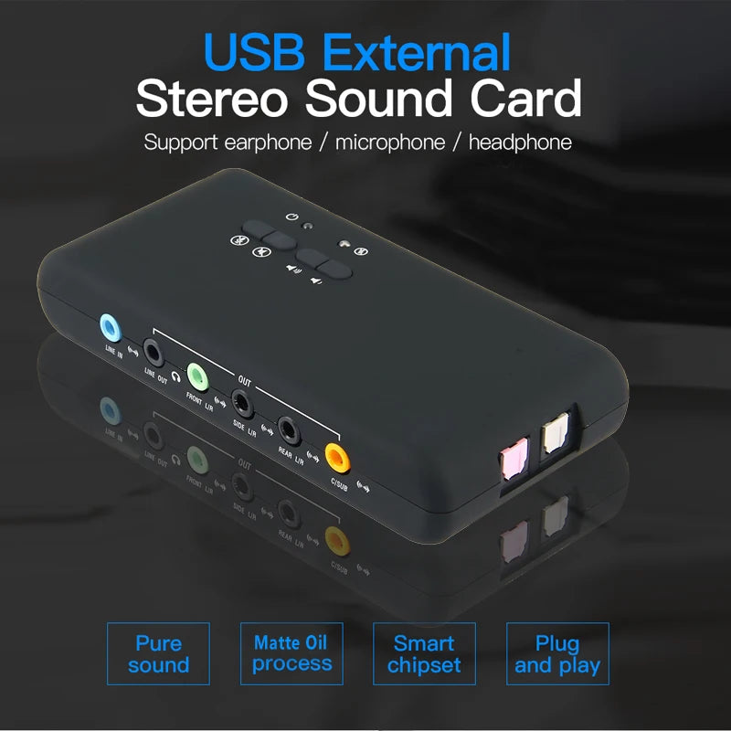 External USB 7.1 Sound Card with S/PDIF and USB Extension Cable — Studio Recording Adapter for PC & Laptop