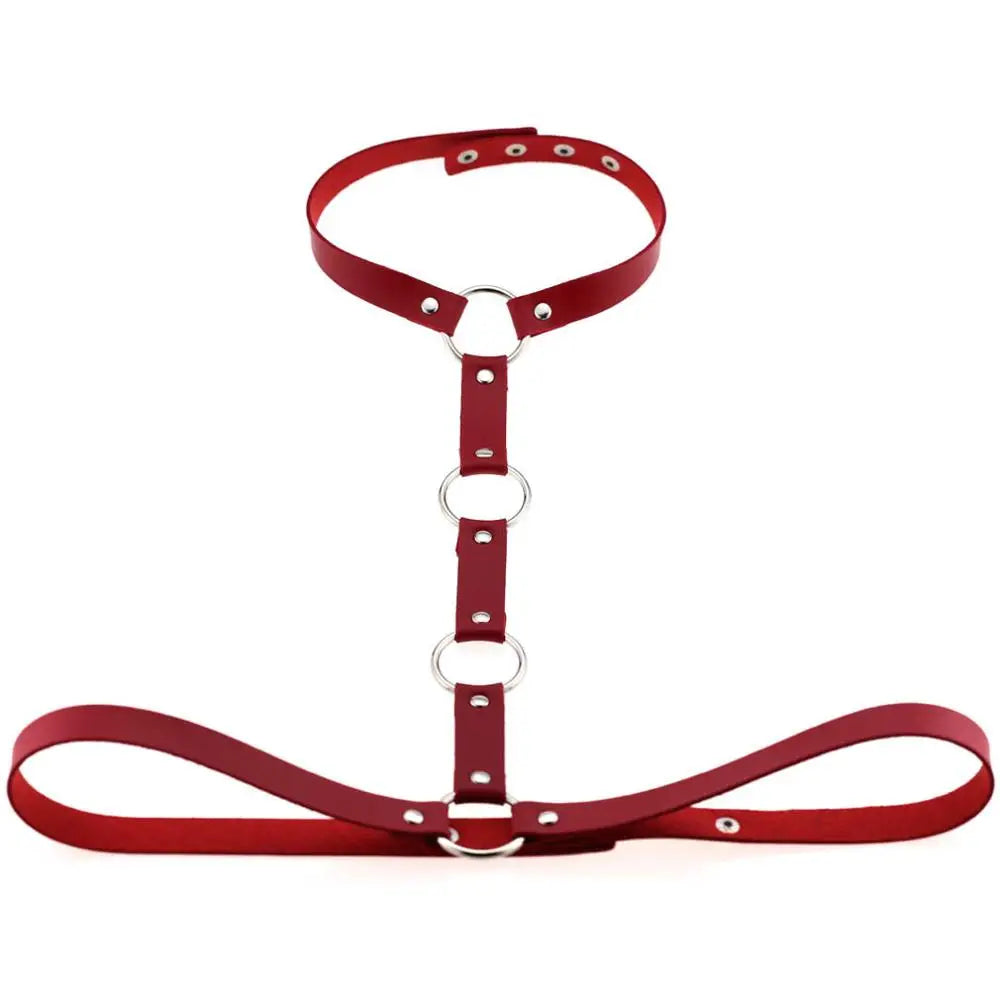 Vegan Leather Sword Belt Body Harness Cage – Gothic Punk Waist Chain for Cosplay & Festival